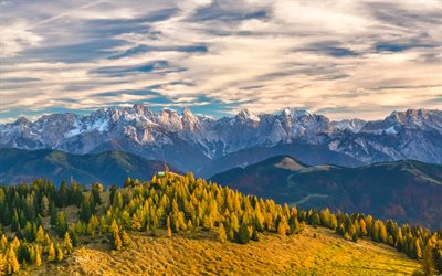 Alpes autrichiennes, 4k, coucher de soleil, montagnes, Autriche, Europe
