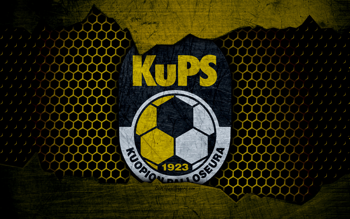 Kuopion Palloseura, 4k, logo, Veikkausliiga, KuPS, futbol, futbol kul&#252;b&#252;, Finlandiya, grunge, metal doku, FC