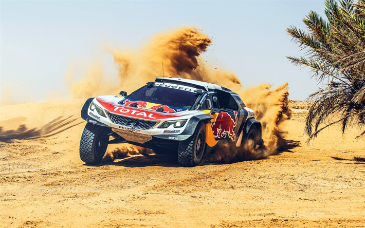 Peugeot 3008 DKR, 2017, Red Bull, Ralli, Dakar, desert, hiekka, off-road ajoneuvoissa, Peugeot
