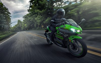 川崎忍者400, 2018, 4k, sportbike, 緑色のレーシングバイク, 日本の二輪車, 川崎