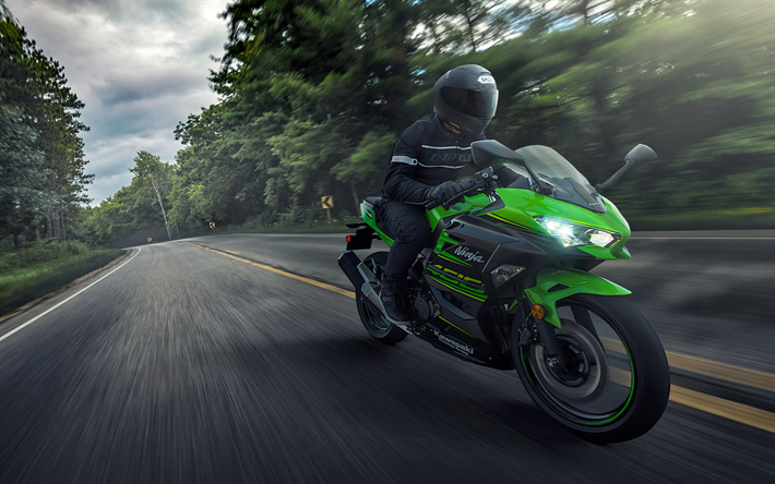Kawasaki Ninja 400, 2018, 4k, sportbike, green racing motorcykel, Japanska motorcyklar, Kawasaki