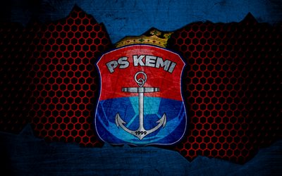 Palloseura Kemi Kings, 4k, logo, Veikkausliiga, soccer, football club, Finland, grunge, PS Kemi, metal texture, Palloseura Kemi Kings FC