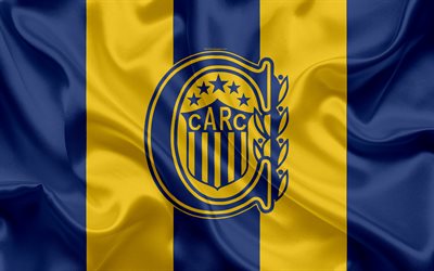 Rosario Central, 4k, Argentine Football Club, emblem, logo, First Division, Superliga Argentina, Argentinian football championship, football, Rosario, Argentina, silk texture