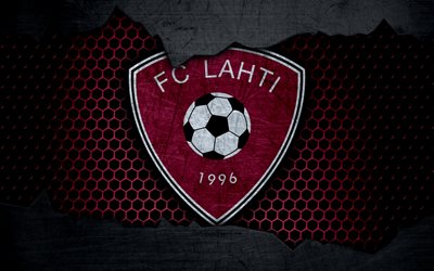 Lahti, 4k, logo, Veikkausliiga, soccer, football club, Finland, grunge, metal texture, Lahti FC