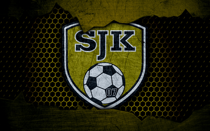 Seinajoen Jalkapallokerho, 4k, logo, Veikkausliiga, soccer, football club, Finland, SJK, grunge, metal texture, Seinajoen Jalkapallokerho FC