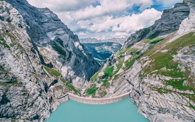 Mauvoisin Barajı, 4k, Swiss Alps, Avrupa, İsvi&#231;re, Alpler, dağlar