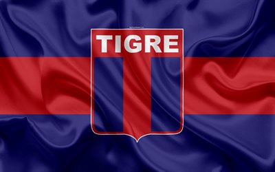 Club Atletico Tigre, 4K, Argentine Football Club, Tigre emblem, logo, First Division, Superliga Argentina, Argentina Football Championships, football, Buenos Aires, Argentina, silk texture
