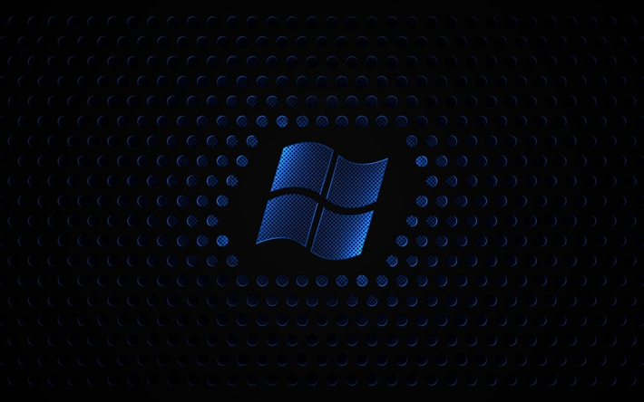Windows, 4k, grille m&#233;tallique, fond noir, le logo de Microsoft