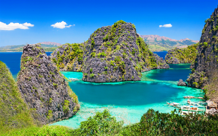 Coron, de la mer, 4k, bleu lagon, le paradis, Palawan, Philippines, Asie