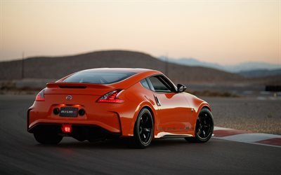 2018, Nissan 370Z, Project Clubsport 23, rear view, orange sports coupe, tuning 370Z, race track, Japanese sports car, Nissan