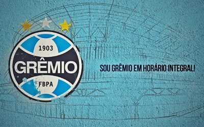 Gremio FC, wall, logo, Brazilian Serie A, football, fan art, brazilian football club, soccer, emblem, Gremio FBPA, creative, Porto Alegre, Brazil