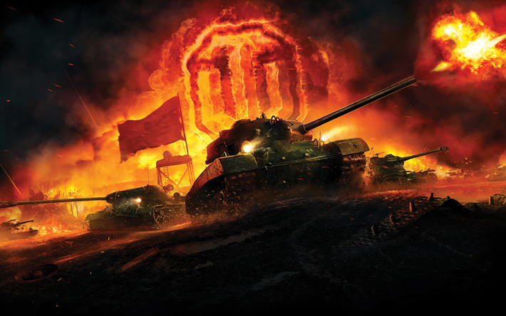 WoT, tanks, fire, poster, World of Tanks, 2018 games