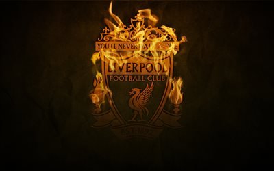 Liverpool FC, fan art, le feu, la Premier League, les t&#233;n&#232;bres, le club de football anglais, le soccer, le football, Le rouge, le logo, Liverpool, Angleterre