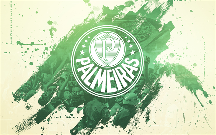 Palmeiras FC, emblema, Brasileiro Serie A, grunge arte, futebol, f&#227; de arte, brasileiro de clubes de futebol, Joao Marcos, SE Palmeiras, Sao Paulo, Brasil