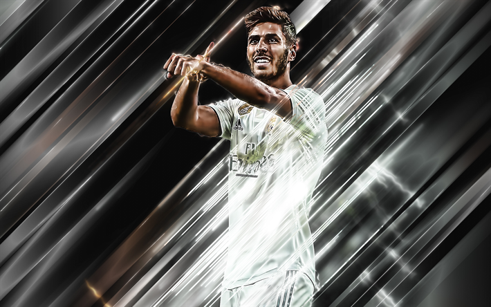 Marco Asensio, 4k, art cr&#233;atif, lames de style, footballeur espagnol du Real Madrid, Liga, Espagne, gris, cr&#233;ative, football