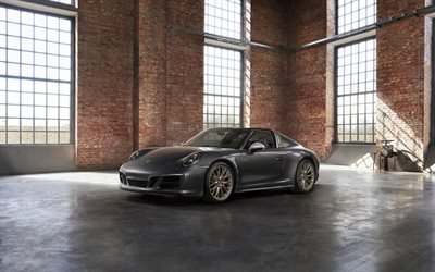 Porsche 911 Targa, supercars, 2018 voitures, voitures de sport, gris 911 Targa, Porsche