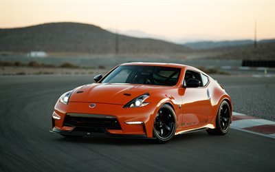 Nissan 370Z, 2018, Project Clubsport 23, new orange 370Z, front view, exterior, tuning 370Z, black wheels, Japanese sports cars, Nissan