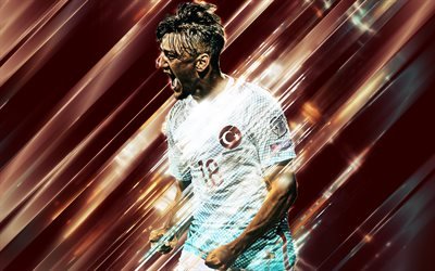 Cengiz Under, 4k, kreativ konst, blad stil, Turkiska fotbollsspelare, Turkiet fotboll, red kreativ bakgrund, fotboll, Turkiet