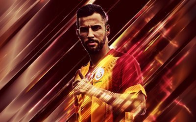 Sinan Gumus, 4k, creative art, blades style, Turkish footballer, Galatasaray, Turkey, red creative background, football