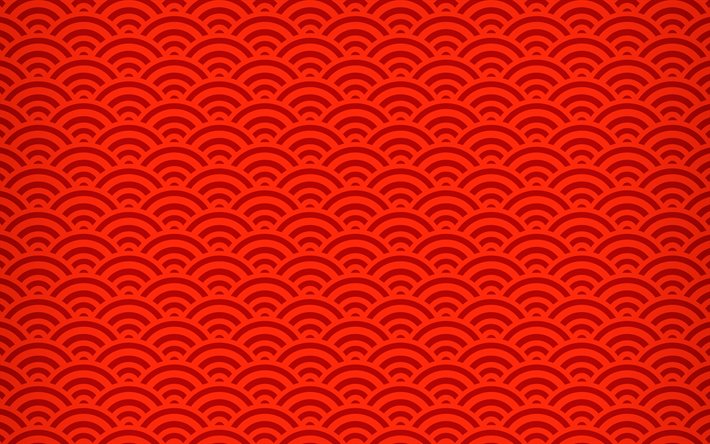 4k, 赤い中国語の背景, 波中国語パターン, 中国の飾りを背景, 中国のパターン, 赤の背景, 中国の飾り