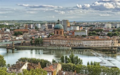 Toulouse, illalla, sunset, Toulouse kaupunkikuvaan, river, maamerkki, Ranska