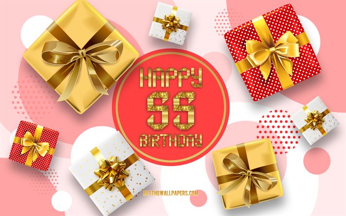 55th Happy Birthday, Birthday Background with gift boxes, Happy 55 Years Birthday, gift boxes, 55 Years Birthday, Happy 55th Birthday, Happy Birthday Background