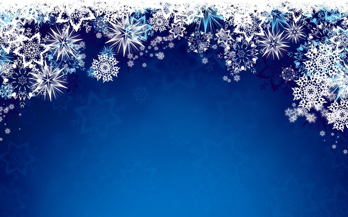 white snowflakes frame, 4k, blue winter backgrounds, snowflakes patterns, new year concepts, snowflakes frames