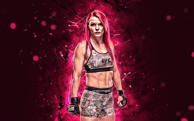 Gillian Robertson, 4k, mor neon ışıkları, Kanada D&#246;v&#252;ş&#231;&#252;, MMA, UFC, kadın savaş&#231;ılar, Karışık d&#246;v&#252;ş sanatları, Gillian Robertson 4K, UFC d&#246;v&#252;ş&#231;&#252;s&#252;, MMA savaş&#231;ıları