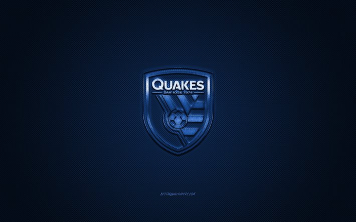 サンノゼの地震, MLS, アメリカのサッカークラブ, 主要リーグサッカー, 青色のロゴ, ブルーカーボンファイバの背景, サッカー, サンノゼ, カリフォルニア, 米国, サンノゼの地震のロゴ