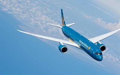 Airbus A350-900, airplane in the sky, passenger plane, air travel concept, Airbus A350 XWB, Vietnam Airlines, Airbus