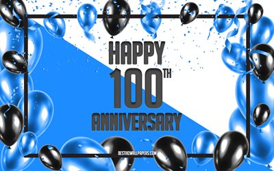 100年記念, 記念日に風船の背景, 創業100周年記念サイン, 青年の背景, 青黒の風船