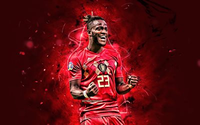 Michy Batshuayi, 2019, Belgio, Squadra Nazionale, il calcio, i calciatori, Michy Batshuayi-Atunga, luci al neon, squadra di calcio Belga