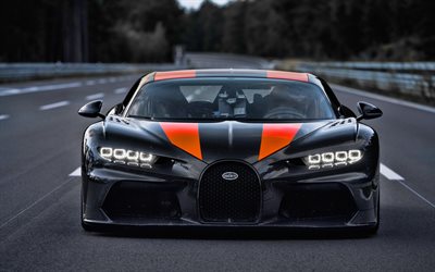 Bugatti Chiron, 4k, &#246;nden g&#246;r&#252;n&#252;m, hypercars, 2019 araba, siyah Chiron, s&#252;per, Bugatti