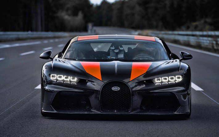 bugatti chiron, 4k, vorderansicht, hypercars, 2019 autos, schwarz chiron, supercars, bugatti