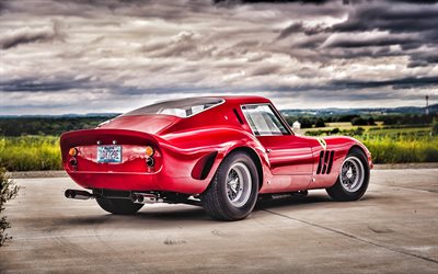 Ferrari 250 GTO, auto retr&#242;, HDR, 1963 auto, vista posteriore, supercar, 1963 Ferrari 250 GTO, auto italiane, Ferrari