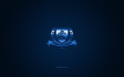 yokohama f marinos, japanische fu&#223;ball-club, j1 league, blaues logo, blau-carbon-faser-hintergrund, fu&#223;ball, yokohama, japan, yokohama f marinos-logo, japan professional football league
