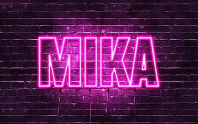 Joyeux anniversaire Mika, 4k, n&#233;ons roses, nom Mika, cr&#233;atif, joyeux anniversaire Mika, anniversaire Mika, noms f&#233;minins japonais populaires, photo avec nom Mika, Mika