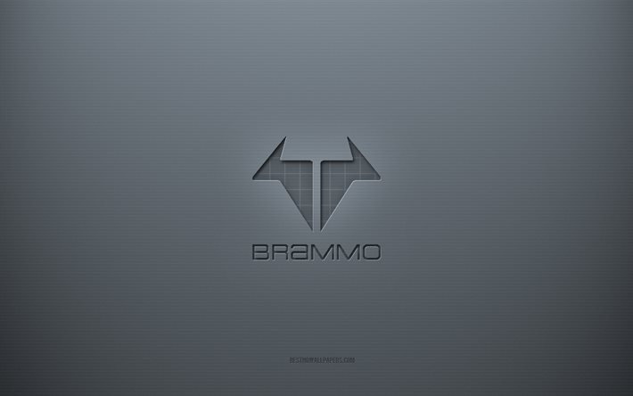 Logo Brammo, sfondo grigio creativo, emblema Brammo, trama di carta grigia, Brammo, sfondo grigio, logo Brammo 3d