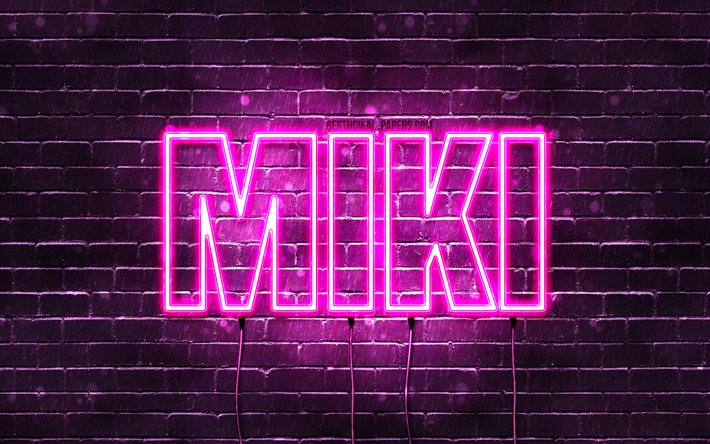 happy birthday miki, 4k, rosa neonlichter, miki name, kreativ, miki happy birthday, miki birthday, beliebte japanische weibliche namen, bild mit miki namen, miki
