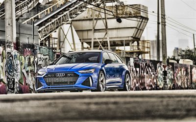 4k, Audi RS6 Avant, 2021, front view, exterior, blue station wagon, new blue RS6 Avant, German cars, Audi