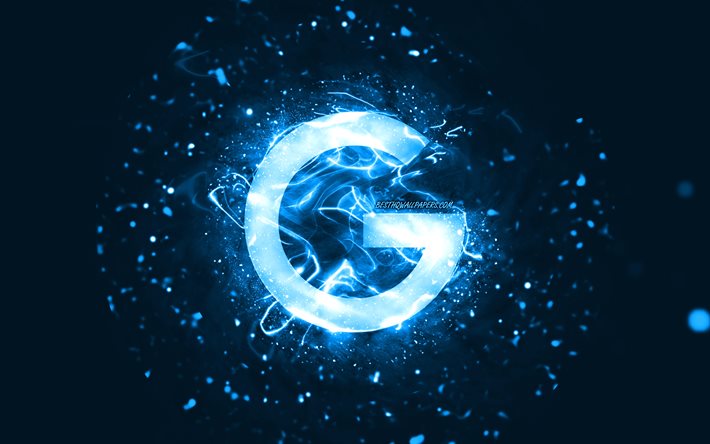 google blaues logo, 4k, blaue neonlichter, kreativ, blauer abstrakter hintergrund, google-logo, marken, google