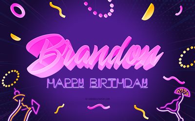 Happy Birthday Brandon, 4k, Purple Party Background, Brandon, creative art, Happy Brandon birthday, Brandon name, Brandon Birthday, Birthday Party Background