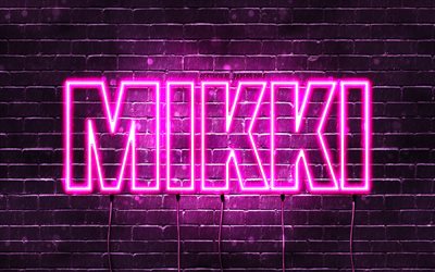 Feliz Anivers&#225;rio Mikki, 4k, luzes de n&#233;on rosa, Nome Mikki, criativo, Anivers&#225;rio Mikki, nomes femininos japoneses populares, imagem com nome Mikki, Mikki