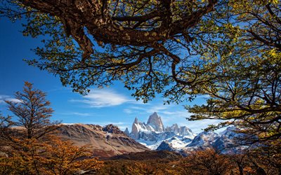 Monte Fitz Roy, 4k, autumn, HDR, beautiful nature, Cerro Chalten, Patagonia, Argentina, mountains, South America