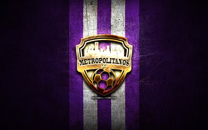 Metropolitanos FC, kultainen logo, La Liga FutVe, violetti metallitausta, jalkapallo, Venezuelan jalkapalloseura, Metropolitanos FC -logo, Venezuelan Primera Division, Metropolitanos de Caracas FC