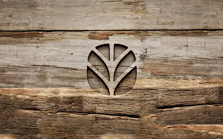 New Holland wooden logo, 4K, wooden backgrounds, brands, New Holland logo, creative, wood carving, New Holland