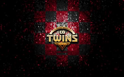 LG Twins, glitter logo, KBO, purple black checkered background, baseball, South Korean baseball team, LG Twins logo, mosaic art