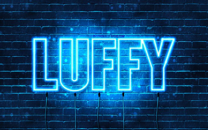 Doğum g&#252;n&#252;n kutlu olsun Luffy, 4k, mavi neon ışıkları, Luffy adı, yaratıcı, Luffy Doğum g&#252;n&#252;n kutlu olsun, Luffy Doğum g&#252;n&#252;, pop&#252;ler japon erkek isimleri, Luffy adıyla resim, Luffy