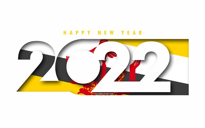 Happy New Year 2022 Brunei, white background, Brunei 2022, Brunei 2022 New Year, 2022 concepts, Brunei, Flag of Brunei