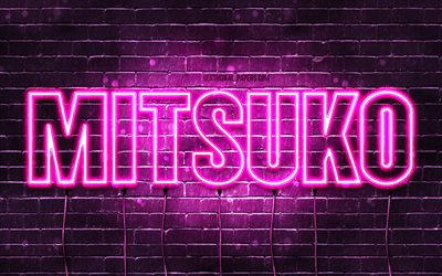 Happy Birthday Mitsuko, 4k, pink neon lights, Mitsuko name, creative, Mitsuko Happy Birthday, Mitsuko Birthday, popular japanese female names, picture with Mitsuko name, Mitsuko
